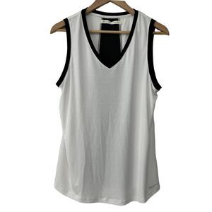 Blanc Noir White and Black V-Neck Tank Top Size Med